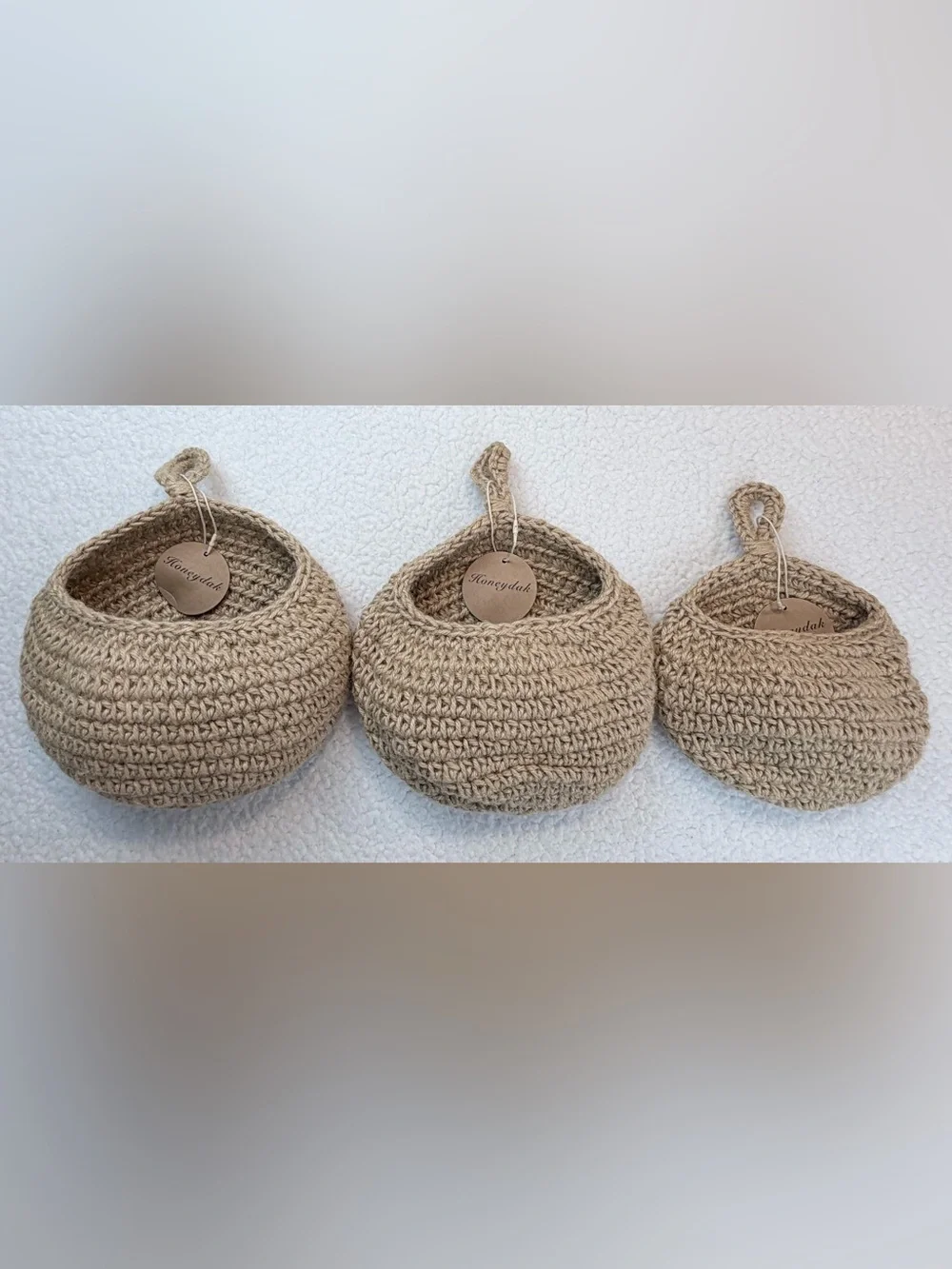 (NWT) HONEYDAK • (Set of 3) Tan Natural Woven/Crochet Hanging Storage Baskets